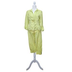 Chico lime green linen military style jacket and cotton capri cargo pants size 0